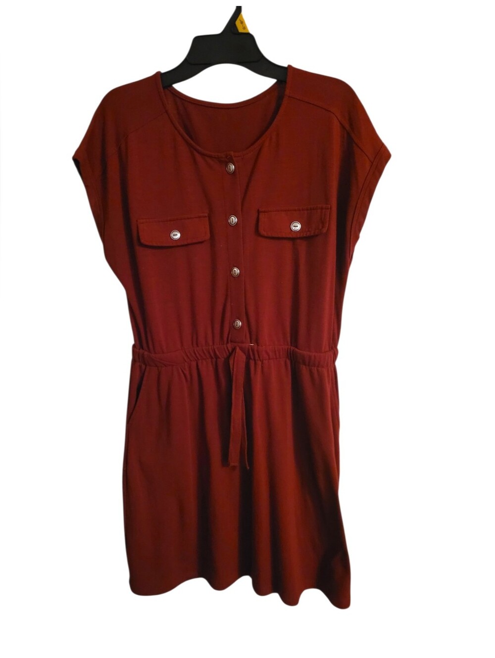 Women's Burgundy Casual Button-Front Short Sleeve Utility Shirt Dress, Sz S
